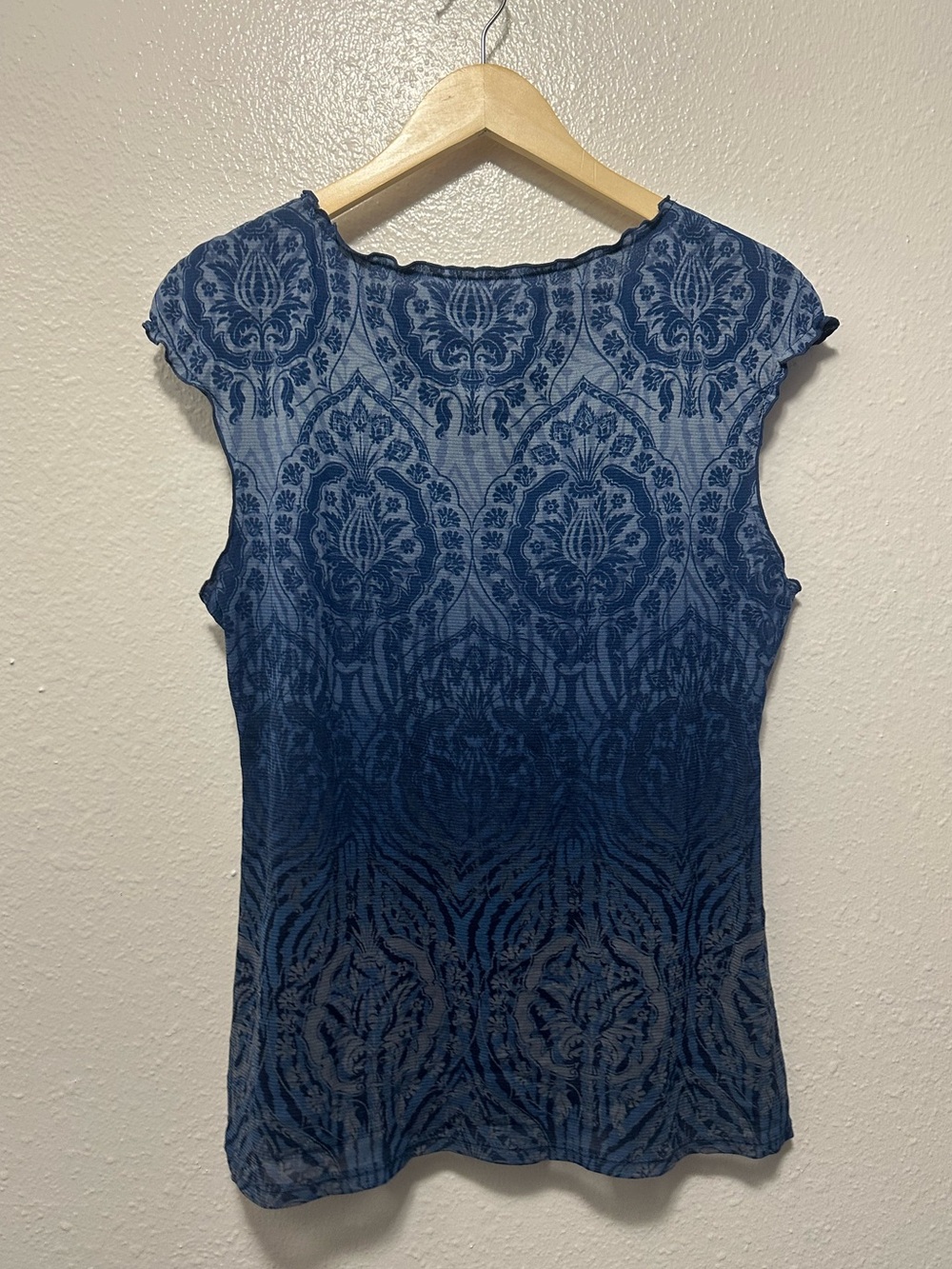 Vintage Y2K Axcess Blue Blouse with Ruffle Neck - Picture 3 of 5